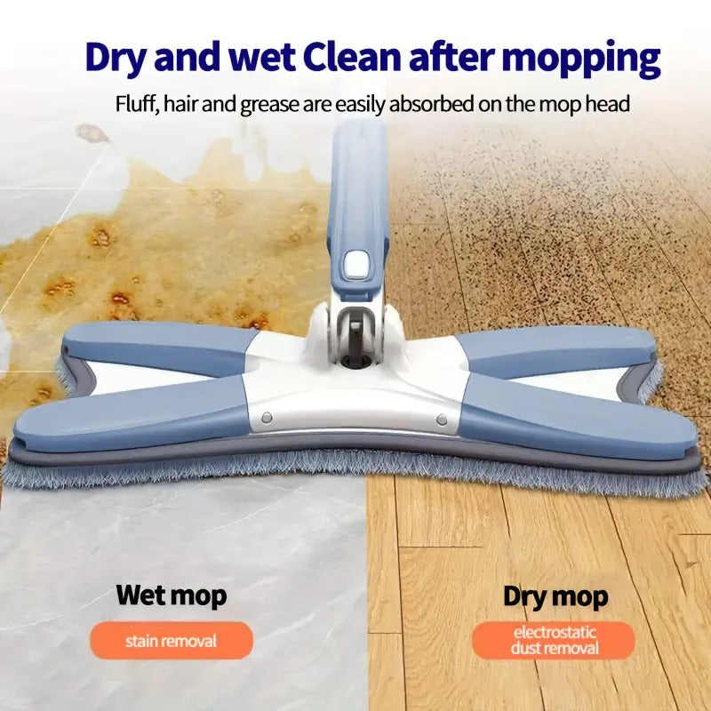 Microfiber X Shape Mop for Floor Cleaning, Dust Mop with Self Wringing, Ceramic Floor, Wood Floor Cleaner Mop, Dry Wet Mop Hands-Free Household Cleaning Tool for Home & Office