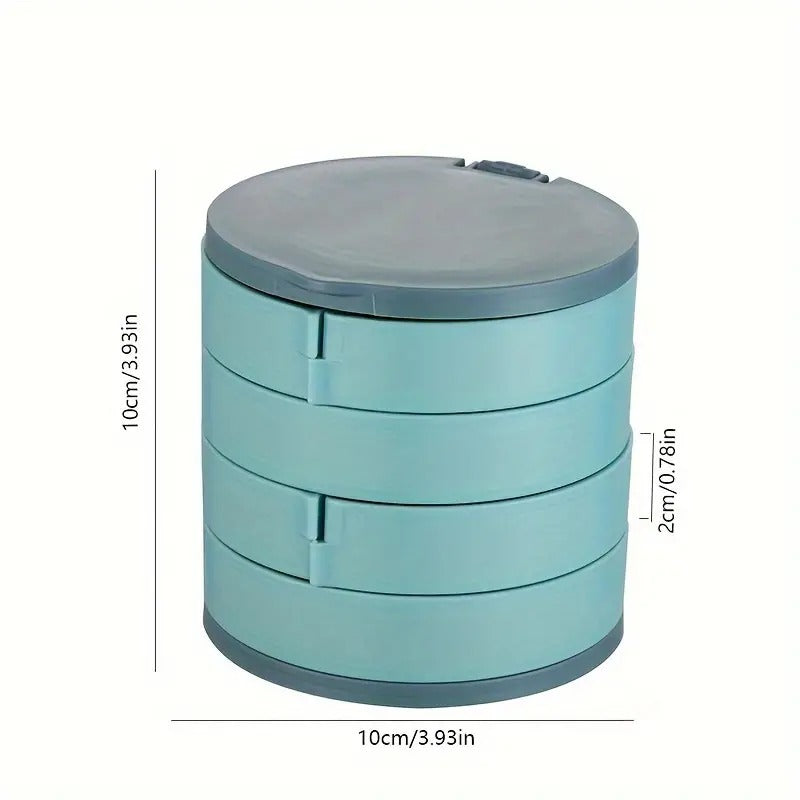 360 Degree Rotating 4 Layer Jewelry Organizer Box with Mirror Round Earring Holder for Women and Girls Four Layer Storage Tray Portable Jewellery Storage for Ring