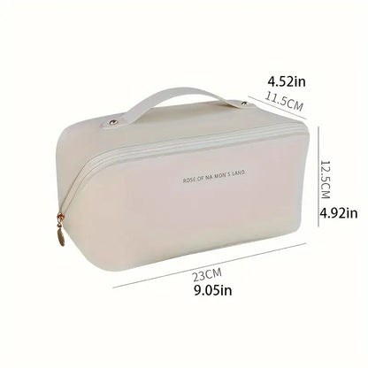 Large Capacity 12 Cms Cosmetic Bag, Women's Makeup Travel Bag Portable Leather Cosmetics Bag, Makeup Storage Bags With Handle And Divider, Wide Opening Cosmetic Organizer Bags