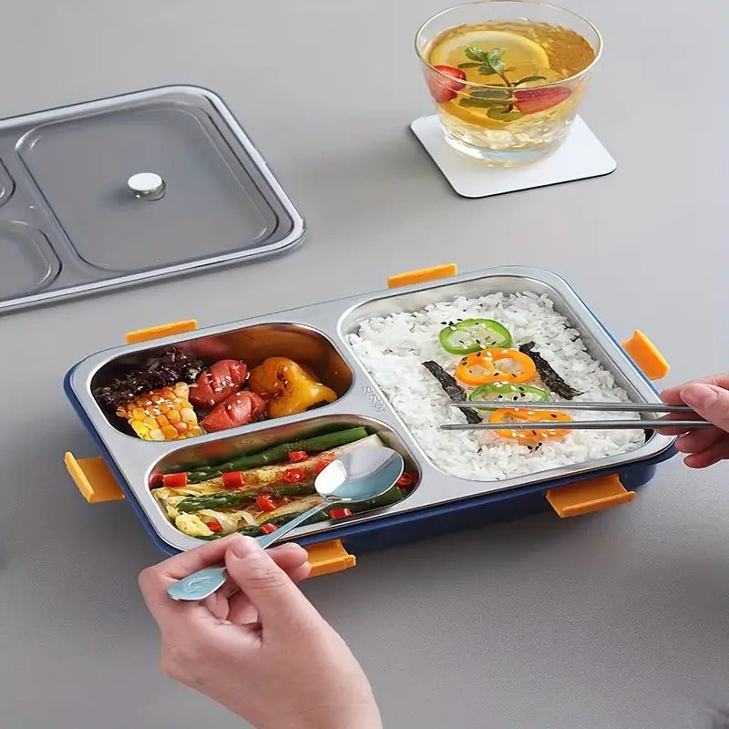 3 Compartment Stainless Steel Lunch Box, Leakage Proof Lunch Box for School Kids and Adults