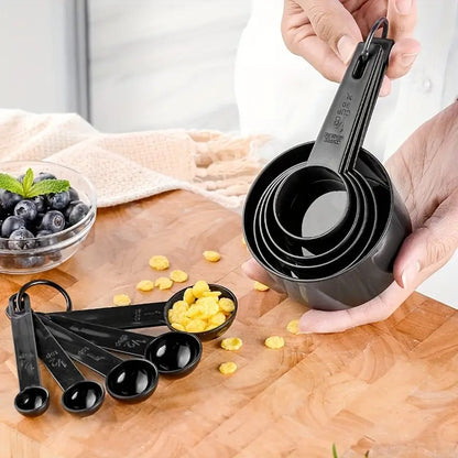 8 Piece Measuring Cup & Spoon Set - Multi Purpose Kitchen Tool (with Free Hanging Groove), Black