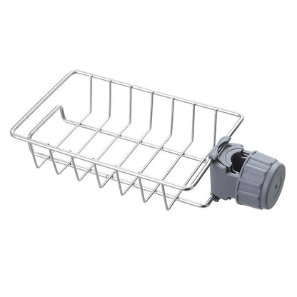 Kitchen Sink Faucet Sponge Holder Caddy Organizer Over, Stainless Steel Heavy Duty Thickening Hanging Drain Rack for scrubbers, soap, Bathroom, Detachable no Suction Cup Bathroom soap Holder