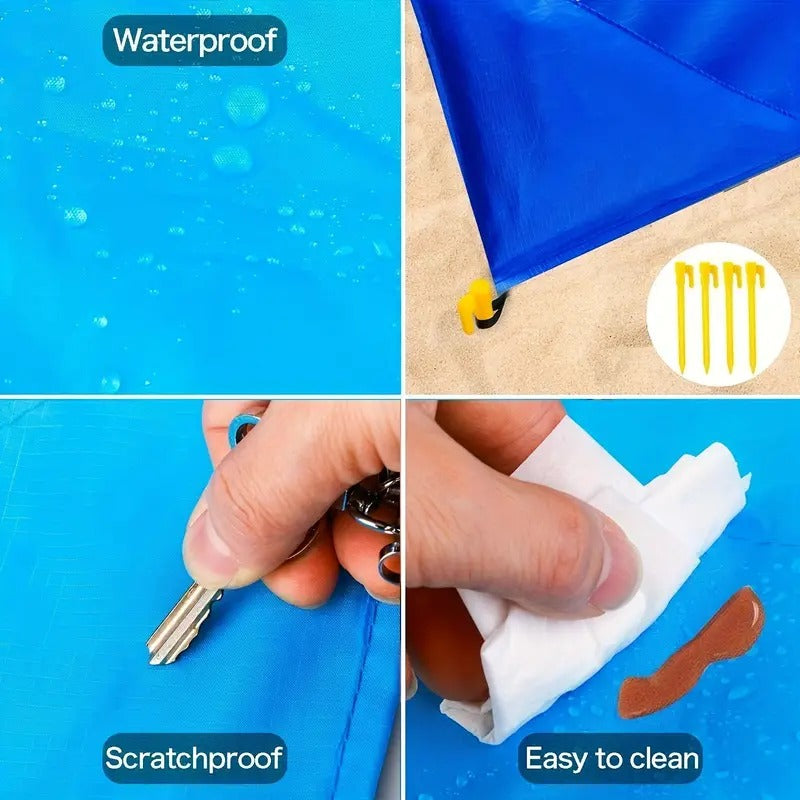 Beach Blanket Sandproof Waterproof, Extra Large 83"X79" Sand Free Beach Mat with 4 Stakes for Beach, Camping, and Picnic