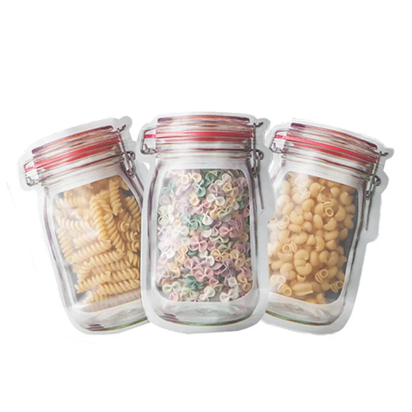 Fridge Food Storage Bags - Ziplock Bottle Shape Storage 9 Pouch Set - 3 Variable Size Zipper Mason Jar