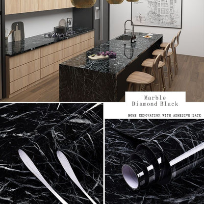 Black Marble Foil Kitchen Stickers Oil-Proof Waterproof Self Adhesive Wallpaper PVC Bathroom Wall Stickers Contact Paper(Black Marble 60 * 200CM)