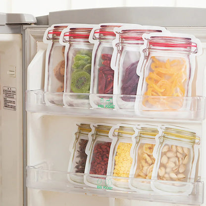 Fridge Food Storage Bags - Ziplock Bottle Shape Storage 9 Pouch Set - 3 Variable Size Zipper Mason Jar