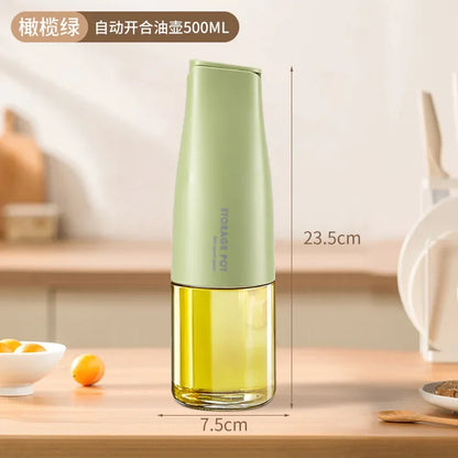 Oil and Vinegar Dispenser Glass Bottle 500ml with Gravity Automatic Opening and Closing lid Weighted Pourer Oil Dispenser Bottle for Kitchen