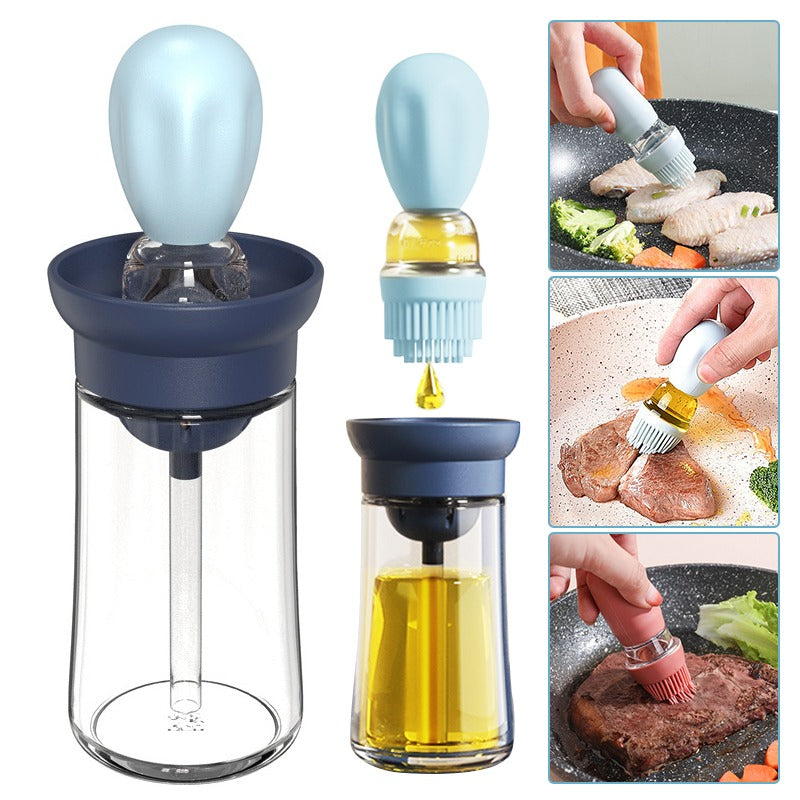 Glass Olive Oil Bottle and Brush 2 in 1 Silicone Dropper Measuring Oil Dispenser Bottle Kitchen Cooking Baking BBQ Grill Vinegar Turkey Basting Pastry Brushes