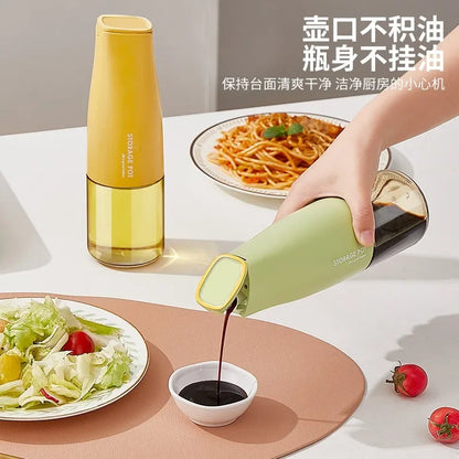 Oil and Vinegar Dispenser Glass Bottle 500ml with Gravity Automatic Opening and Closing lid Weighted Pourer Oil Dispenser Bottle for Kitchen