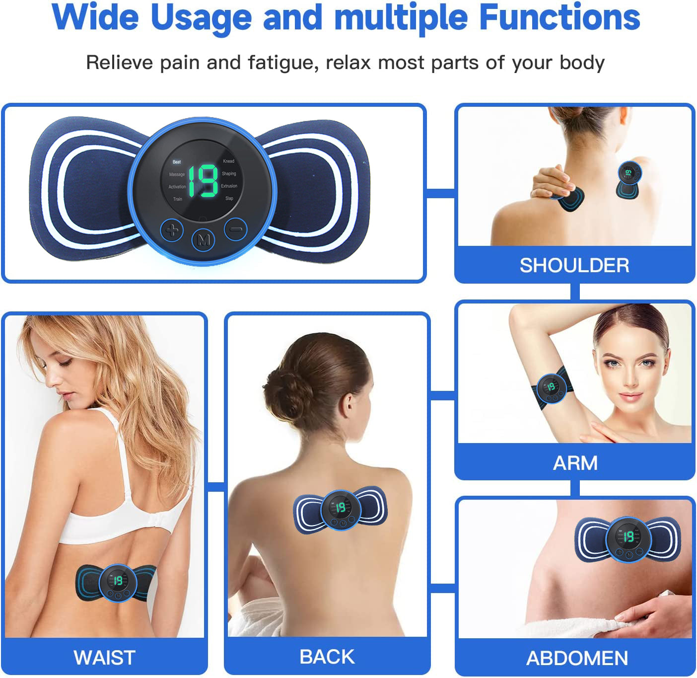 Body Massager Machine for Pain Relief Wireless Vibrating Massager 8 Mode & 19 Strength Level EMS Massager Mini Massager Butterfly Massager for Shoulder, Legs, Neck, Back Massager