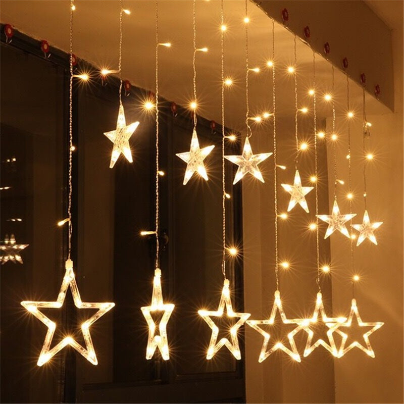 Star Curtain LED Lights for Diwali (2.5 mtr, 138 LED, 6+6 Star), Curtain String Lights with 8 Flashing Modes, Decoration for Christmas, Wedding, Party, Warm White