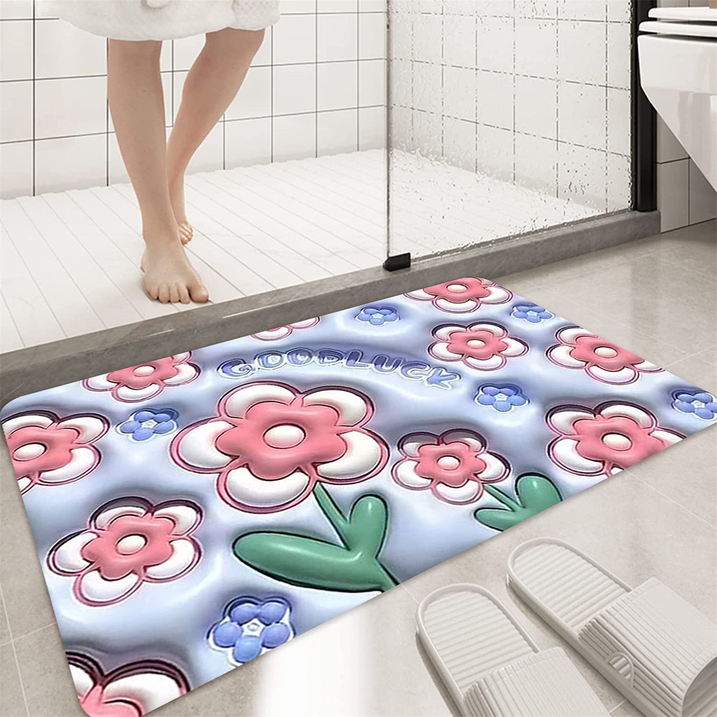 3D Visual Anti-Slip Absorbent Mat | 3D Flower Bathroom Rugs Non Slip Bath Mat | Slip Floor Mat Bathroom Rug Soft Carpet Door Mats