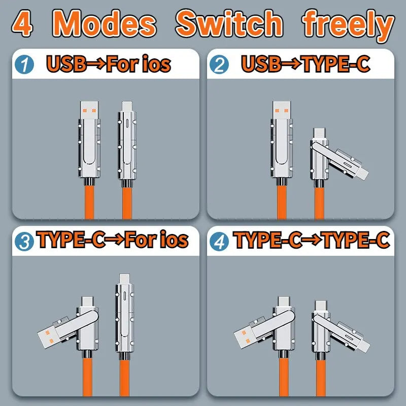 4 In 1 Data Cable | Fast Charging Portable Cord For Travel/Outdoor | Cable & Accessories | With USB Type-C & USB Port | Fast Charger Type-C Retractable USB Cable (Pack of 1,Multicolor)