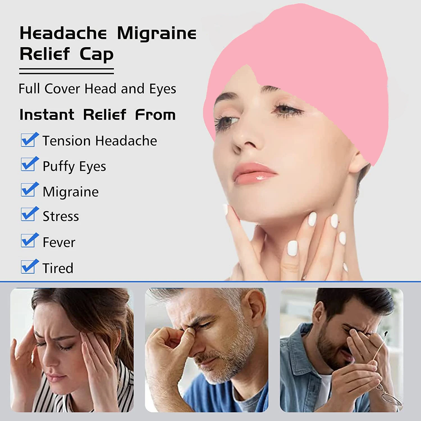 Migraine Relief Cap for Migraines, Headaches, Sinuses, Tension Relief Headache Relief Cap for Men & Women Hot and Cold Therapy Relaxing Thermax Migraine Cap, Migrane Relaxing Cap - Multicolor