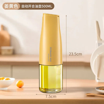 Oil and Vinegar Dispenser Glass Bottle 500ml with Gravity Automatic Opening and Closing lid Weighted Pourer Oil Dispenser Bottle for Kitchen