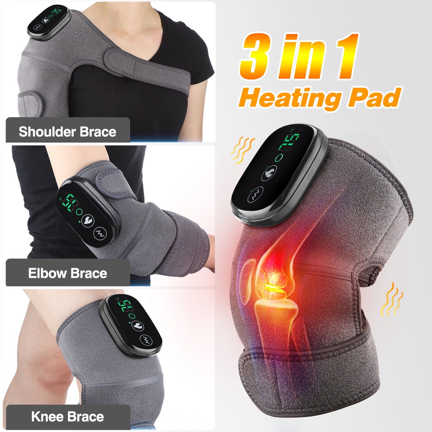 Knee Massager For Joint Pain Relief Machine,Electric Cordless Knee Heating Pad Therapy Vibration For Arthritis, Joints Pain Relief For Men/Women