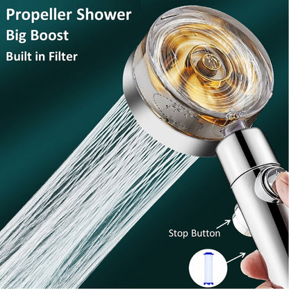 Handheld Shower Head -High Power-Pressure Turbo Fan Shower Head with Filter and Pause Switch - Easy Install Turbocharged Shower Head 360 Degrees Rotating