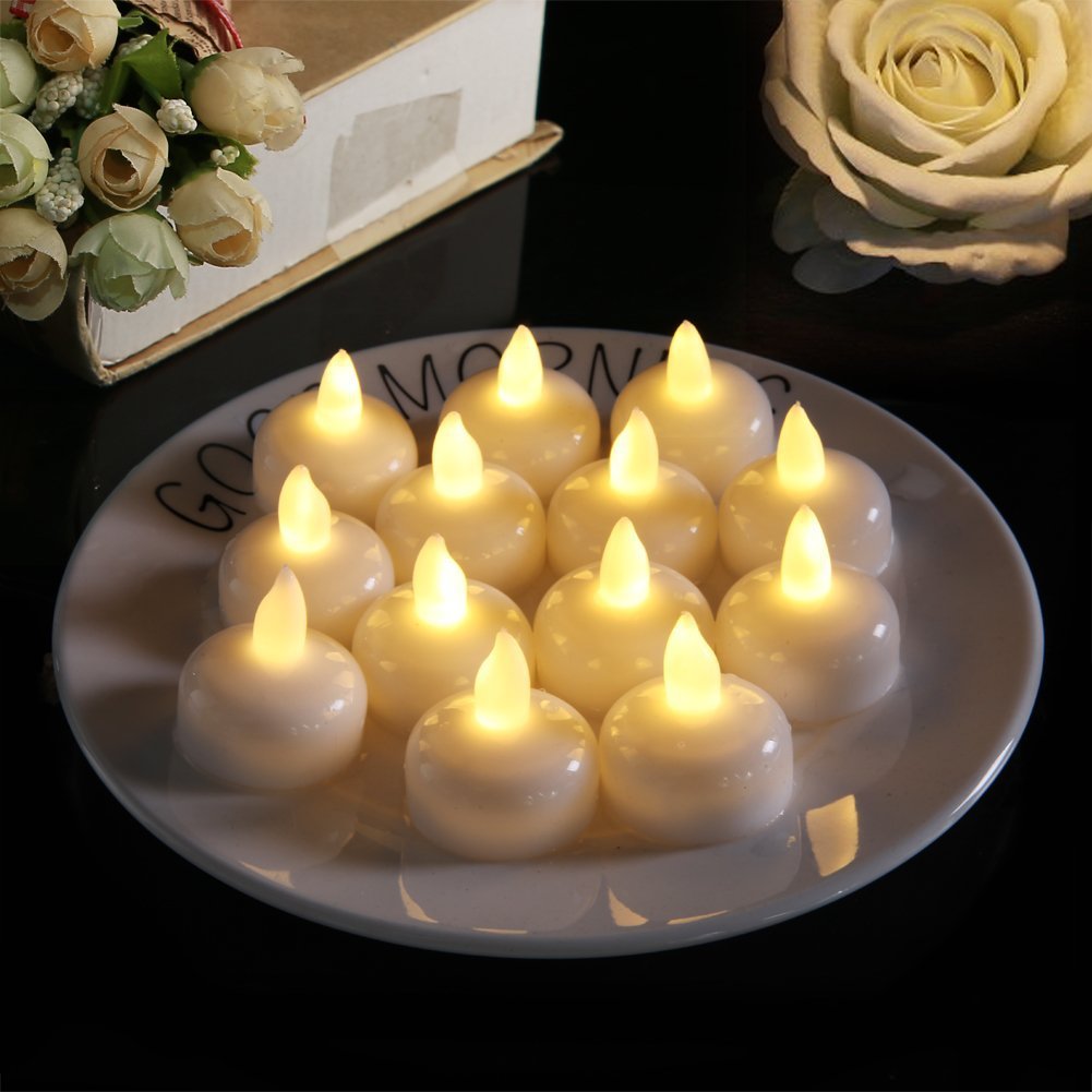 Floating Tealight Candles Battery Operated Water Sensor, 6 pcs Waterproof LED Flameless Flickering Water Sensor Diya