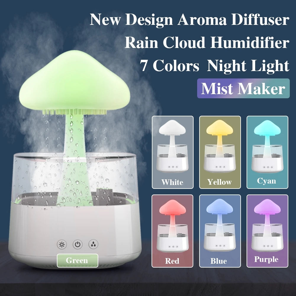 Plastic Snuggling Cloud Rain Drop Humidifier Diffusere, 7 Light Colour with 15ml Essential Oil Bottle for Home, Bedroom, Office Pack of 1