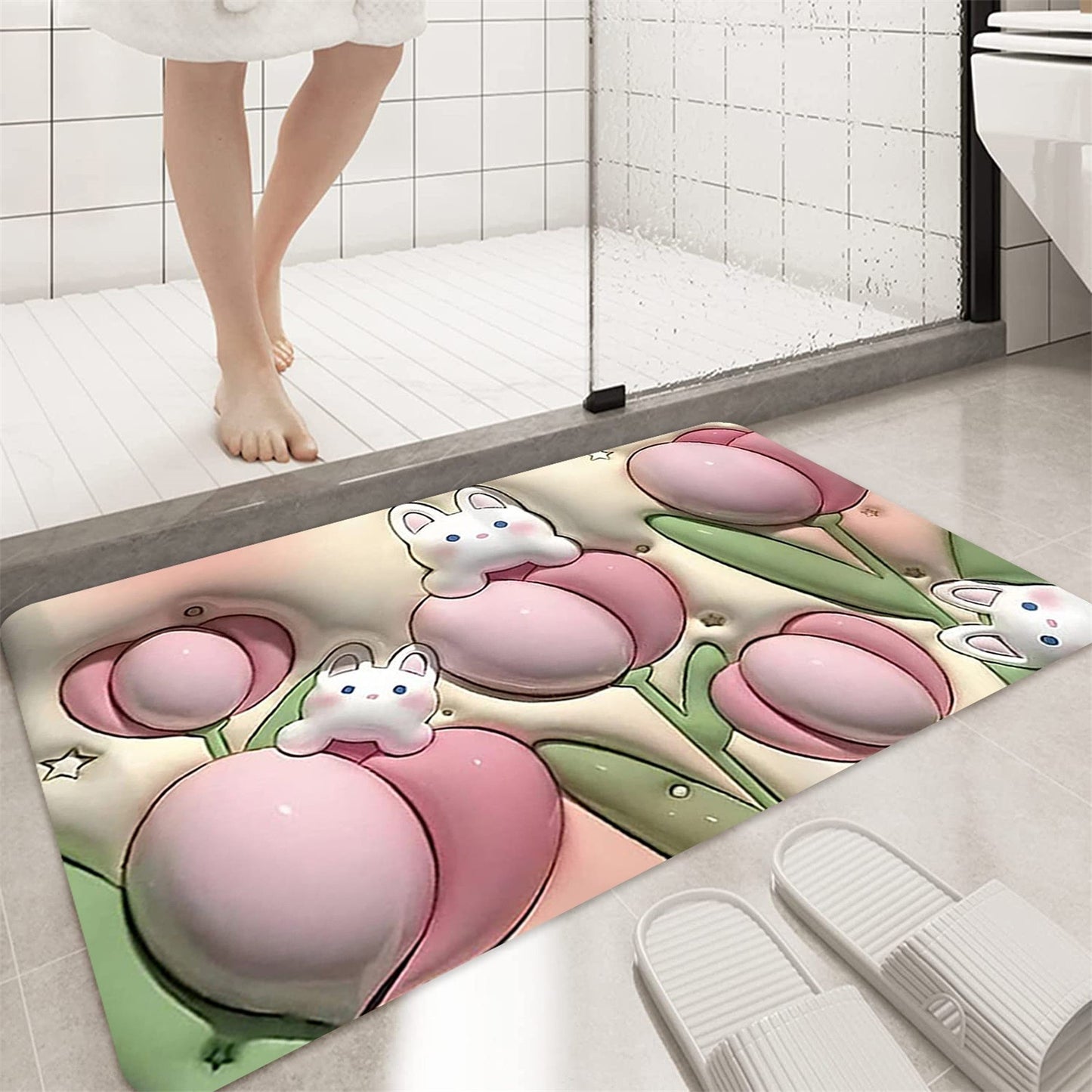 3D Visual Anti-Slip Absorbent Mat | 3D Flower Bathroom Rugs Non Slip Bath Mat | Slip Floor Mat Bathroom Rug Soft Carpet Door Mats