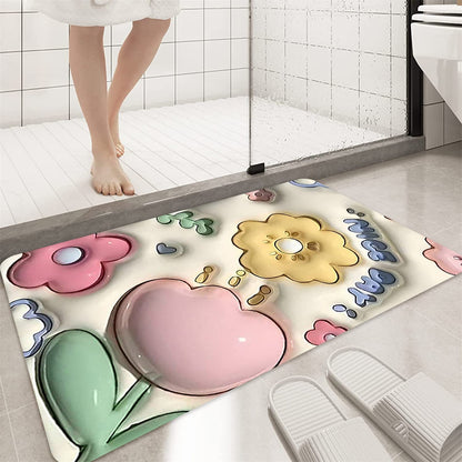 3D Visual Anti-Slip Absorbent Mat | 3D Flower Bathroom Rugs Non Slip Bath Mat | Slip Floor Mat Bathroom Rug Soft Carpet Door Mats