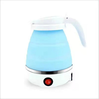 Travel Folding Electric Kettle, Fast Boiling, Portable Electric Kettle, 600ml Boil Dry Protection, 100-240V Food Grade Silicone Foldable Kettle (White, Blue), 600 watts