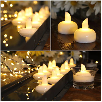 Floating Tealight Candles Battery Operated Water Sensor, 6 pcs Waterproof LED Flameless Flickering Water Sensor Diya