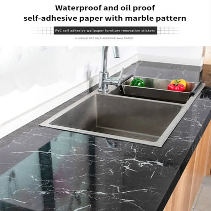 Black Marble Foil Kitchen Stickers Oil-Proof Waterproof Self Adhesive Wallpaper PVC Bathroom Wall Stickers Contact Paper(Black Marble 60 * 200CM)