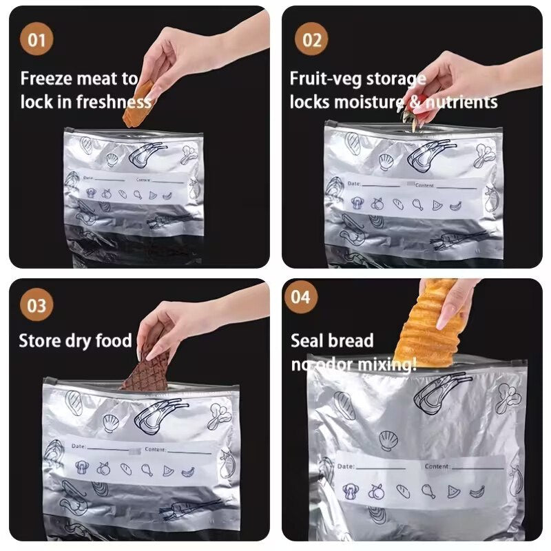 Aluminum Foil Sealable Storage Bags Label and Zip Lock (SET OF 10 PCS)