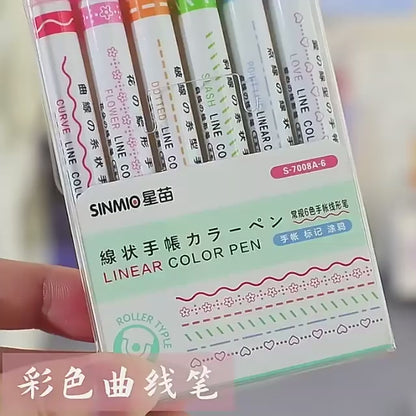 LINEAR ROLLER COLOR PENS HIGHLIGHTERS WITH 6 PC