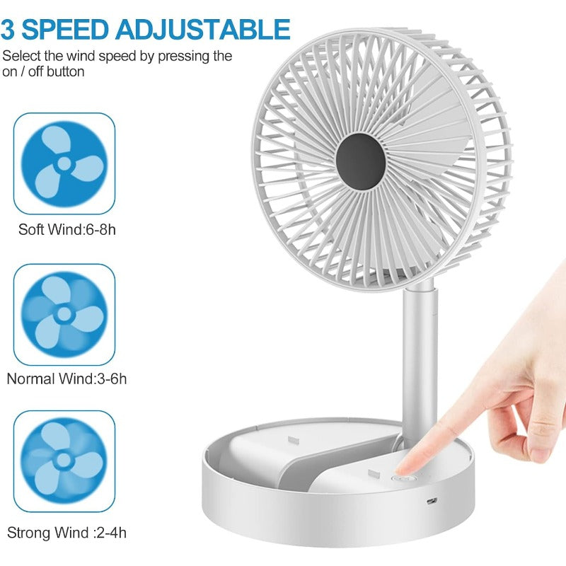 Powerful Rechargeable Desk Fan, Folding Telescopic & Adjustable Height, Small Desk Table Air Fan with Built-in Battery for Travel, Outdoor, Home, Office, Kitchen, Picnic, Kids - Foldable Fan