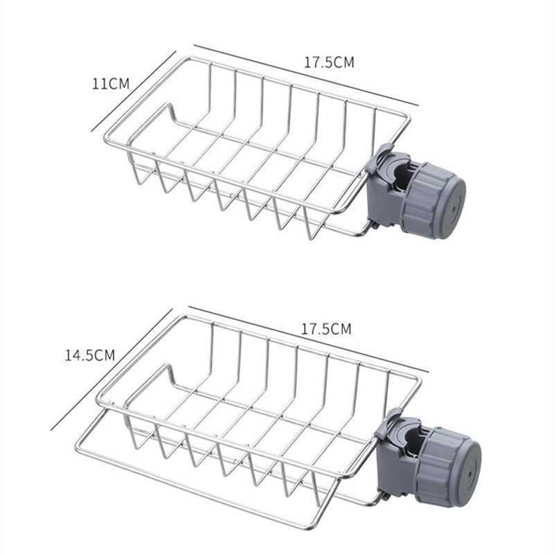 Kitchen Sink Faucet Sponge Holder Caddy Organizer Over, Stainless Steel Heavy Duty Thickening Hanging Drain Rack for scrubbers, soap, Bathroom, Detachable no Suction Cup Bathroom soap Holder