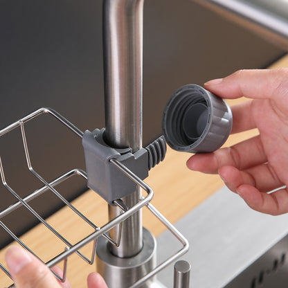 Kitchen Sink Faucet Sponge Holder Caddy Organizer Over, Stainless Steel Heavy Duty Thickening Hanging Drain Rack for scrubbers, soap, Bathroom, Detachable no Suction Cup Bathroom soap Holder