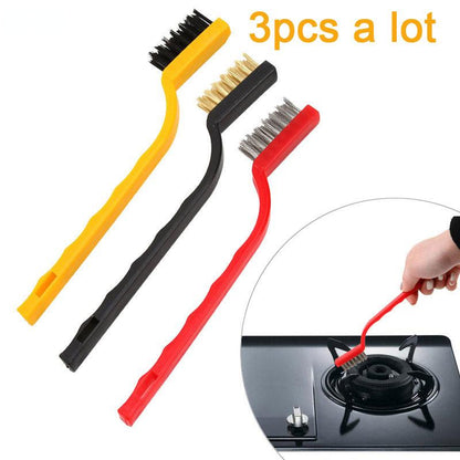 3 Pc Mini Wire Brush Cleaning Tool Kit Brass, Nylon, Stainless Steel Bristles, Gas Cleaning Brushes Iron Nylon Copper Wire for Car Kitchen Gas Stove Cleaning Tool