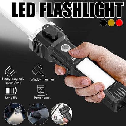 Window Glass and Seat Belt Cutter 3W Torch Light LED Torch Flash Light, Long Distance Beam Range Car Rescue Torch with Hammer