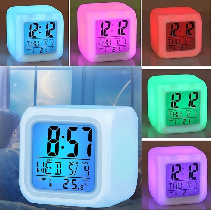 Digital Alarm Clock with Automatic 7 Color Changing Lighting Clock LED Display Clock Date Time Temperature Digital Clock Kids Clock Alarm Clock for Kids Girls Boys