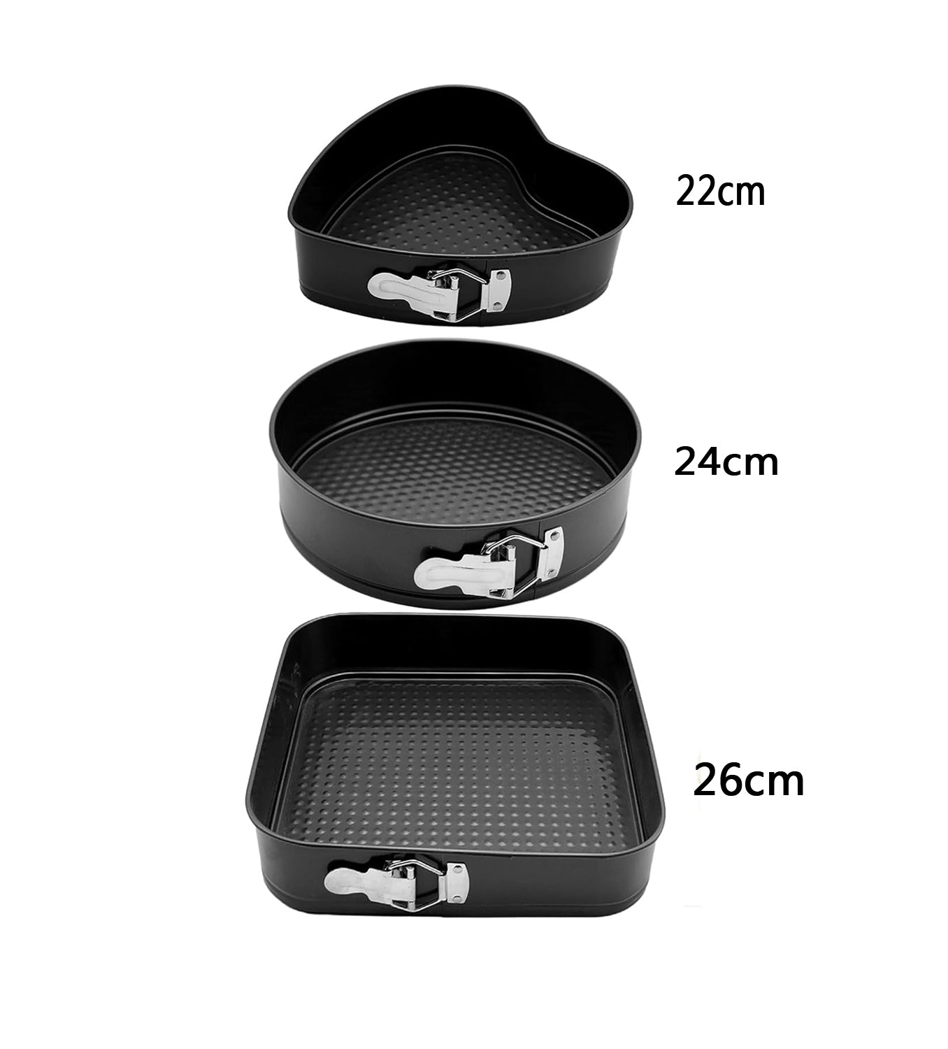 Cake Mould Tin Set of 3 Pieces Mold Heart, Round & Square Shape Cake Maker (Black, Non-Stick Coating), Steel