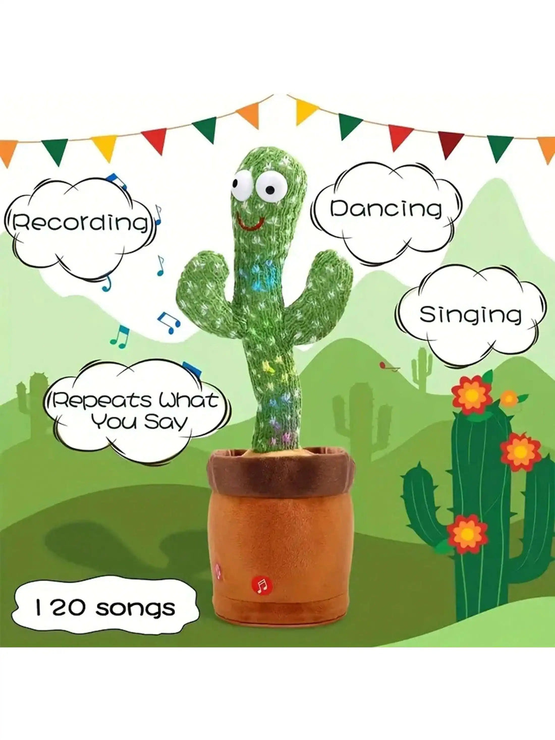 Dancing Cactus Toy For Kids Talking Singing Children Baby Plush Electronic Toys Voice Recording Repeats What You Say Led Lights - Green