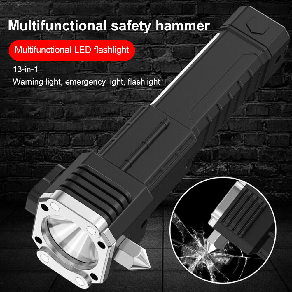 Window Glass and Seat Belt Cutter 3W Torch Light LED Torch Flash Light, Long Distance Beam Range Car Rescue Torch with Hammer