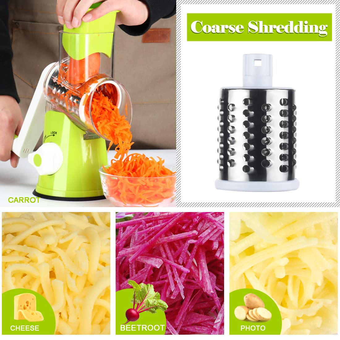 Kitchen 4 in 1 Multi-Functional Rotary Vegetable Cutter, Shredder, Grater & Slicer - Slicer Dicer with high Speed Rotary Cylinder