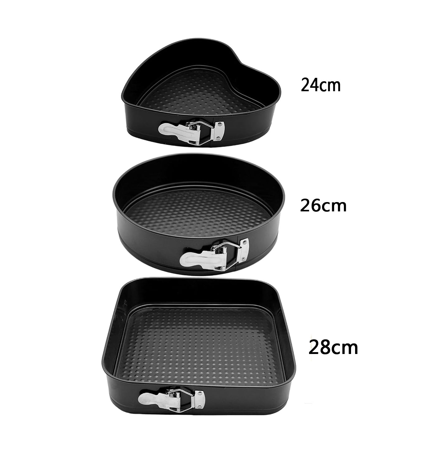 Cake Mould Tin Set of 3 Pieces Mold Heart, Round & Square Shape Cake Maker (Black, Non-Stick Coating), Steel