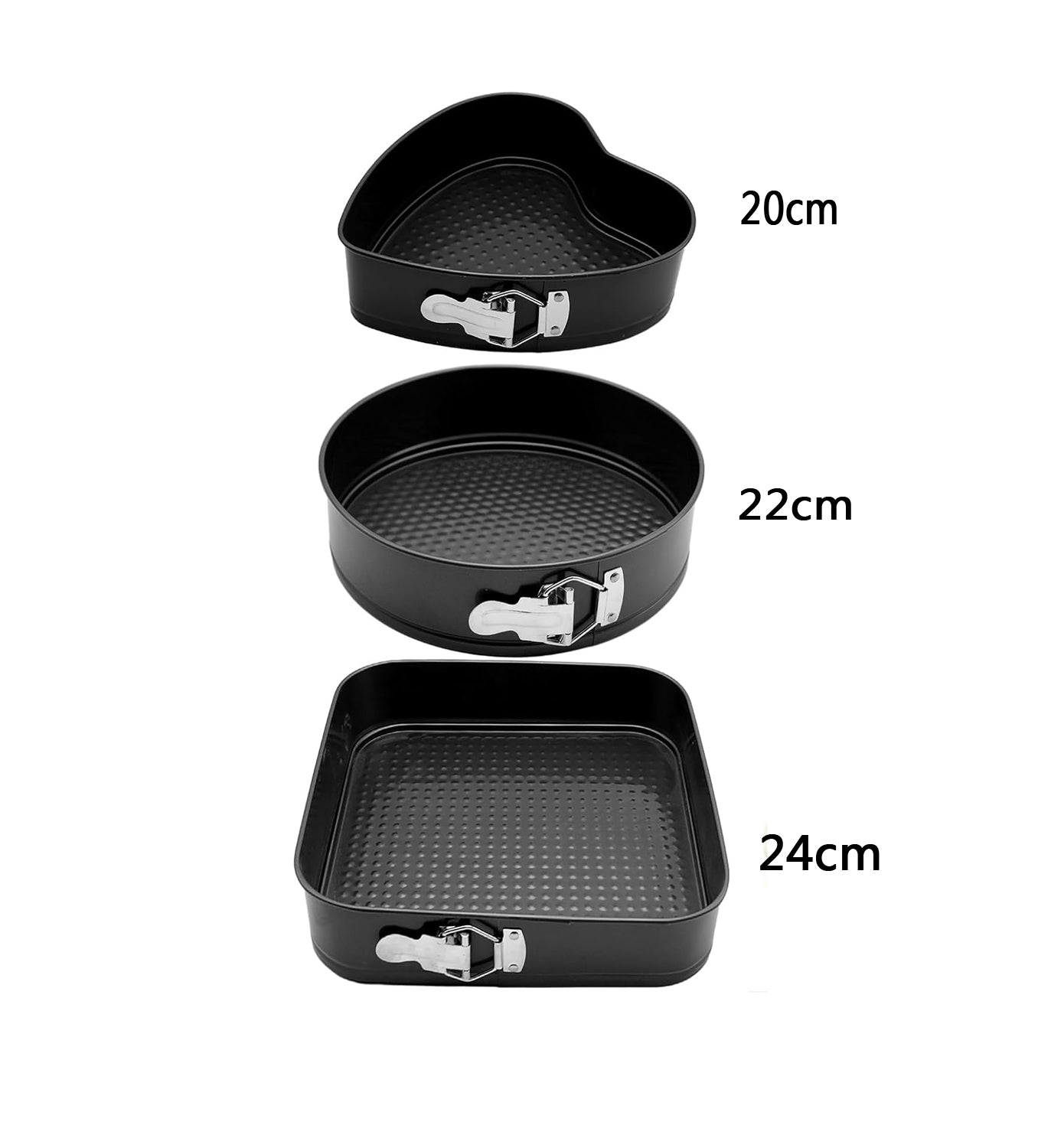 Cake Mould Tin Set of 3 Pieces Mold Heart, Round & Square Shape Cake Maker (Black, Non-Stick Coating), Steel