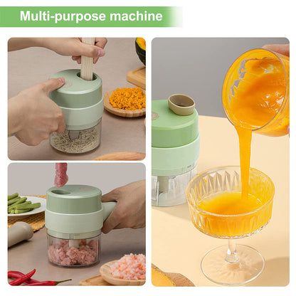 4in1 Handheld Electric Vegetable Cutter Set Portable Wireless Garlic Chilli Mud Masher Press & Vegetable Slicer Cutter Set Multifunctional Food Processor Mini Electric CompactChopper forKitchen