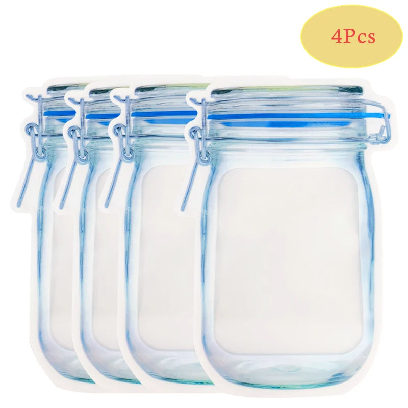 Fridge Food Storage Bags - Ziplock Bottle Shape Storage 9 Pouch Set - 3 Variable Size Zipper Mason Jar