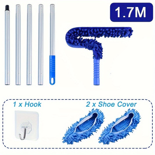 Fan Cleaner Brush with Long Rod Flexible Fan Cleaning Mop Microfiber Dust Cleaner Foldable Duster for Home Cleaning Microfiber Duster for Cleaning of Home, Kitchen, Car, Ceiling, Blue