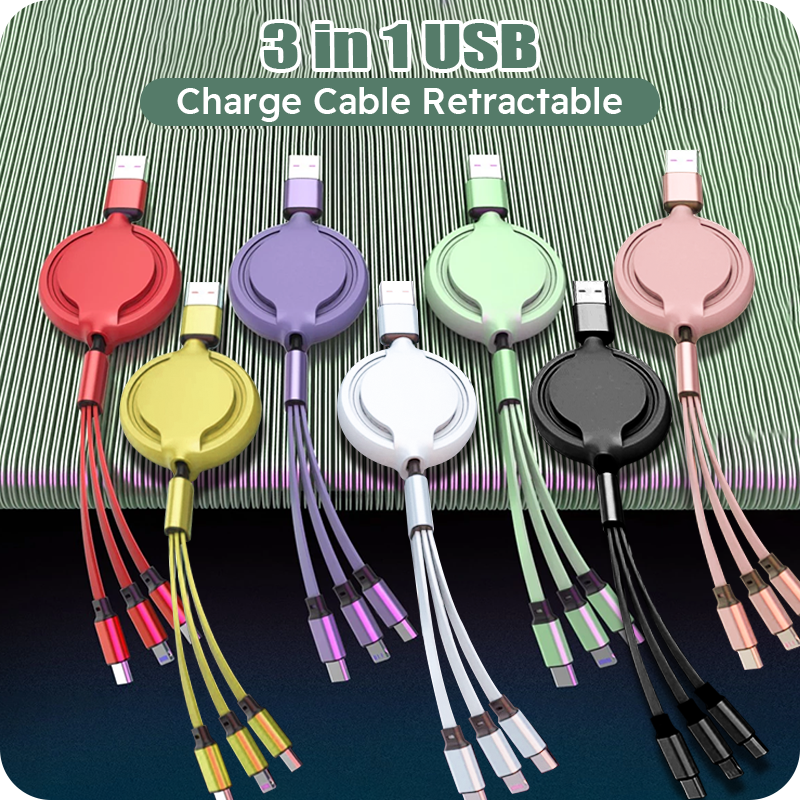 1PCS Multi Retractable 3.0A Fast Charger Cord, Charging Cable 4Ft/1.2m USB Adapter (MULTICOLOR)