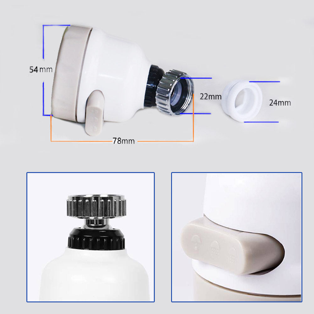 360 Degree Movable Faucet Aerator Water-Saving Sprinkler and Device Head Three-Gear Adjustable Head Switch Water Faucet, Water Nozzle Multicolour