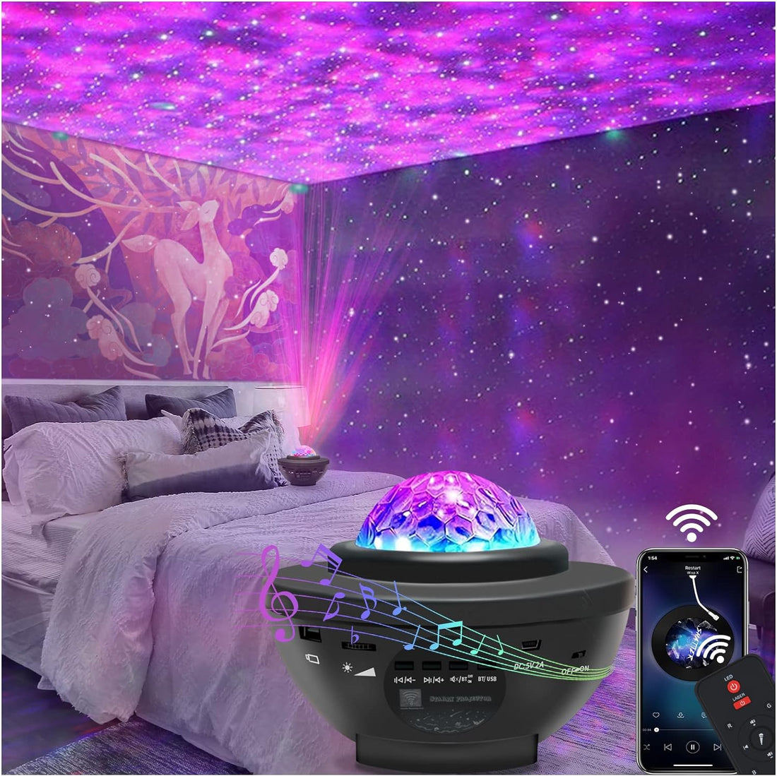 Galaxy Star Projector Night Lamp for Bedroom | Astronaut Space Projector Night Light for Kids | with Bluetooth Music Speaker & Remote