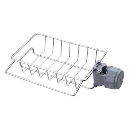 Kitchen Sink Faucet Sponge Holder Caddy Organizer Over, Stainless Steel Heavy Duty Thickening Hanging Drain Rack for scrubbers, soap, Bathroom, Detachable no Suction Cup Bathroom soap Holder