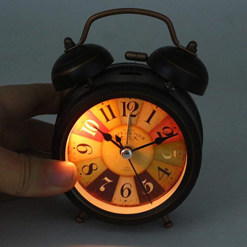 Metal Alarm Clocks - Twin Bell Table Clock for Heavy Sleepers, Bedroom, Students, Home, Kids with Night Led Light (Black)